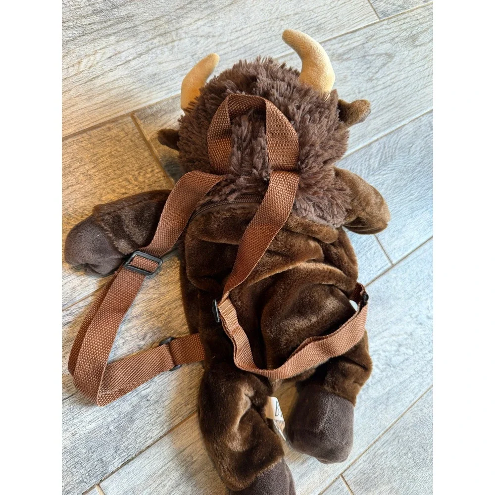 Bison Plush Backpack Brown Buffalo Faux Fur Stuffed Animal Shoulder Bag‎ Tote